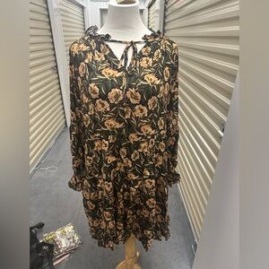 Gibson Latimer Black and Brown Floral Long Sleeve Dress